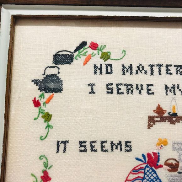 Vintage Framed Needlework Rustic Primitive Wall Decor 15 x 12 Inches - Picture 6 of 10